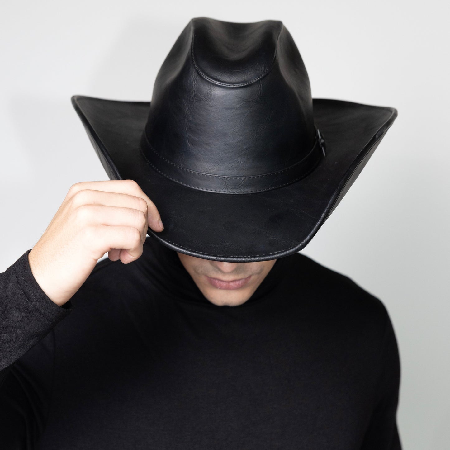 Black Leather Cowboy Hat
