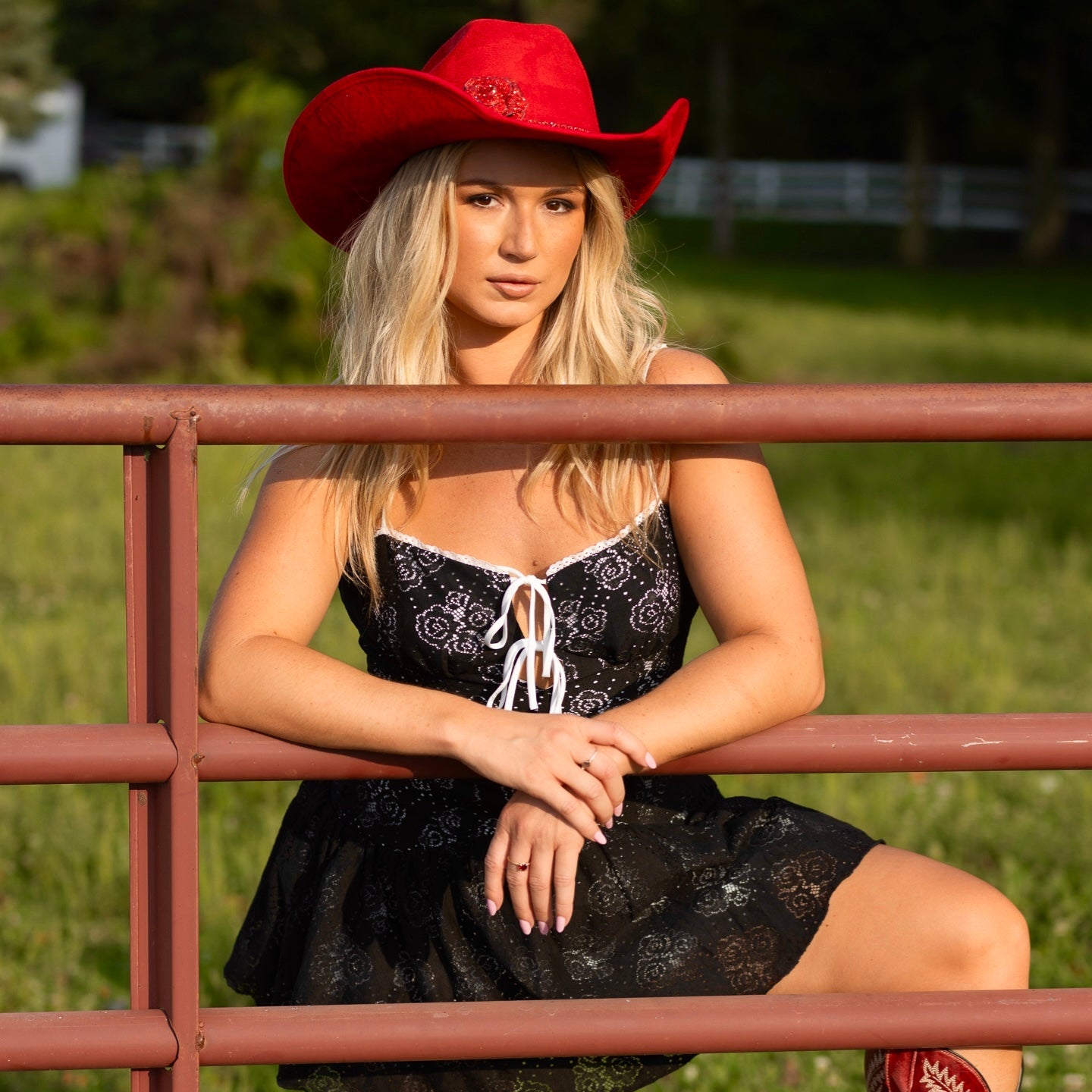 Red Rhinestone Rose Cowboy Hat