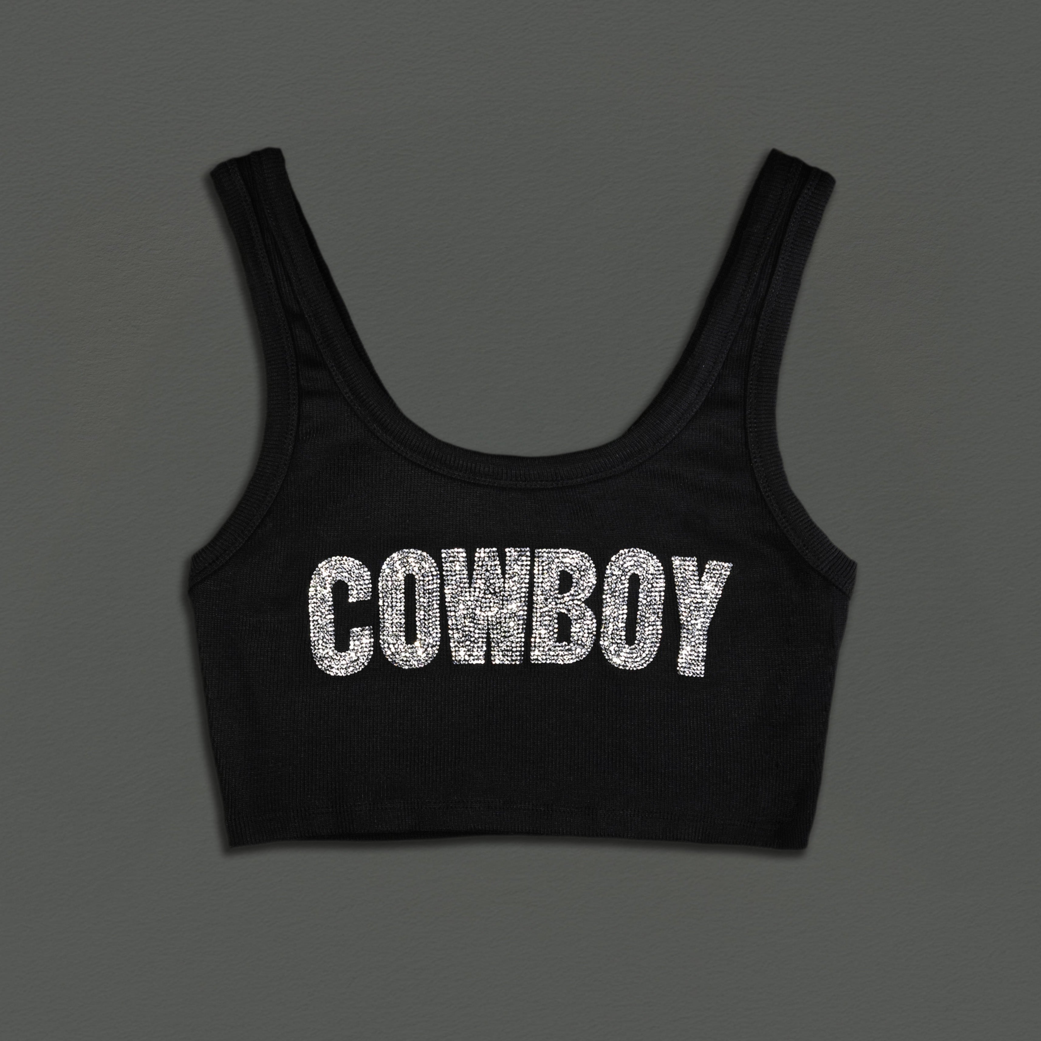 Black Cowboy Rhinestone crop top