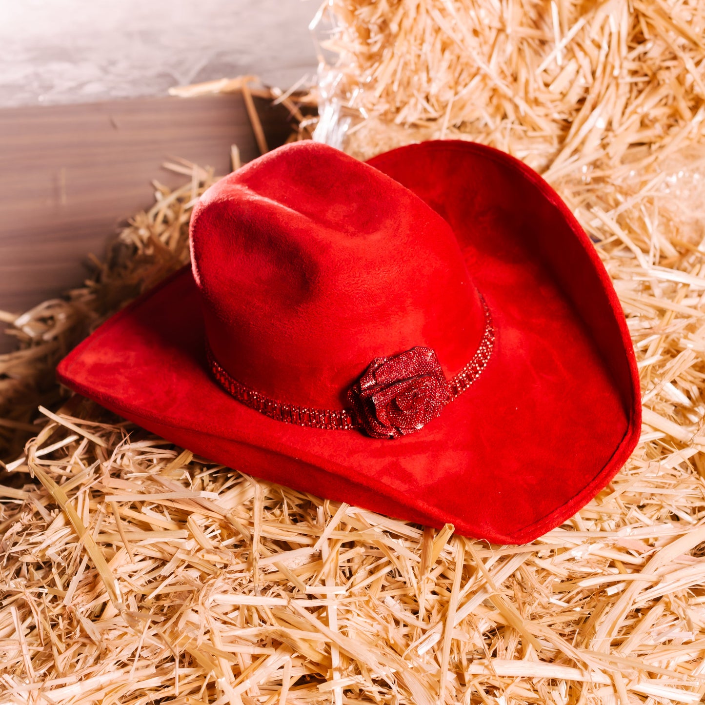 Red Rhinestone Rose Cowboy Hat