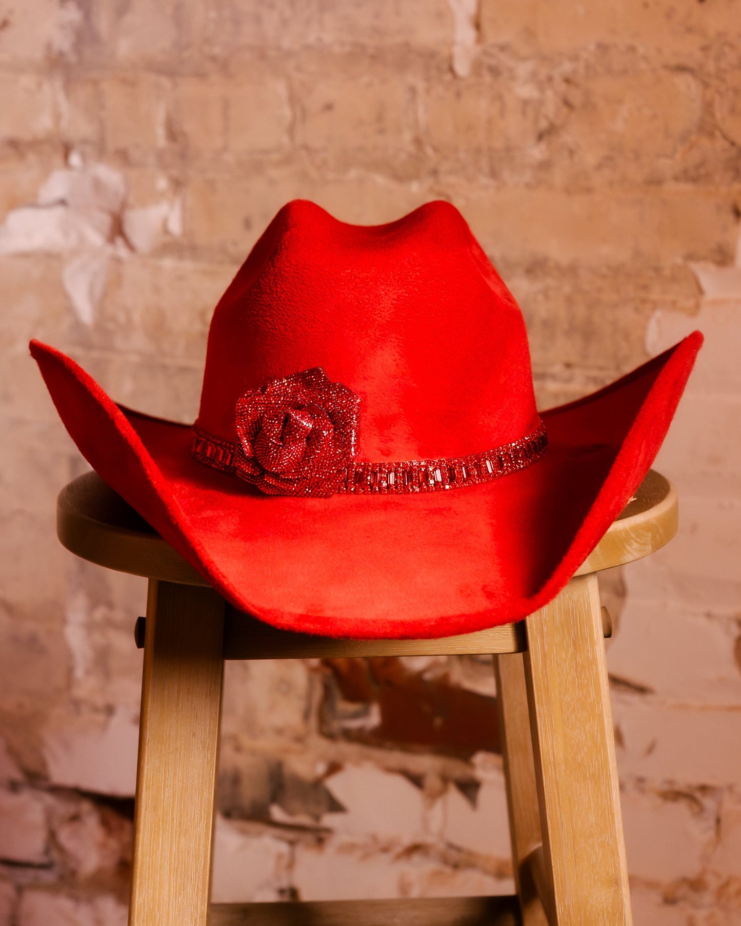 Red Rhinestone Rose Cowboy Hat
