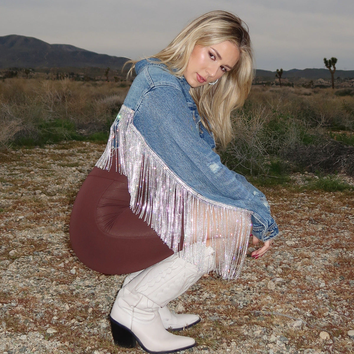 Rhinestone Fringe Jacket Crop