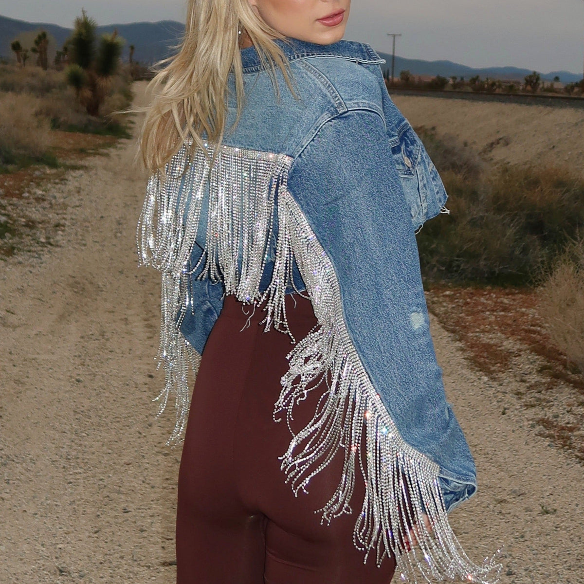 Rhinestone Fringe Jacket Crop